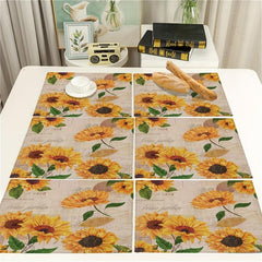 Bohemian Linen Placemat Sunflower Pattern Table Mat Set for Kitchen Restaurant