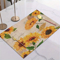 Bohemian Linen Placemat Sunflower Pattern Table Mat Set for Kitchen Restaurant