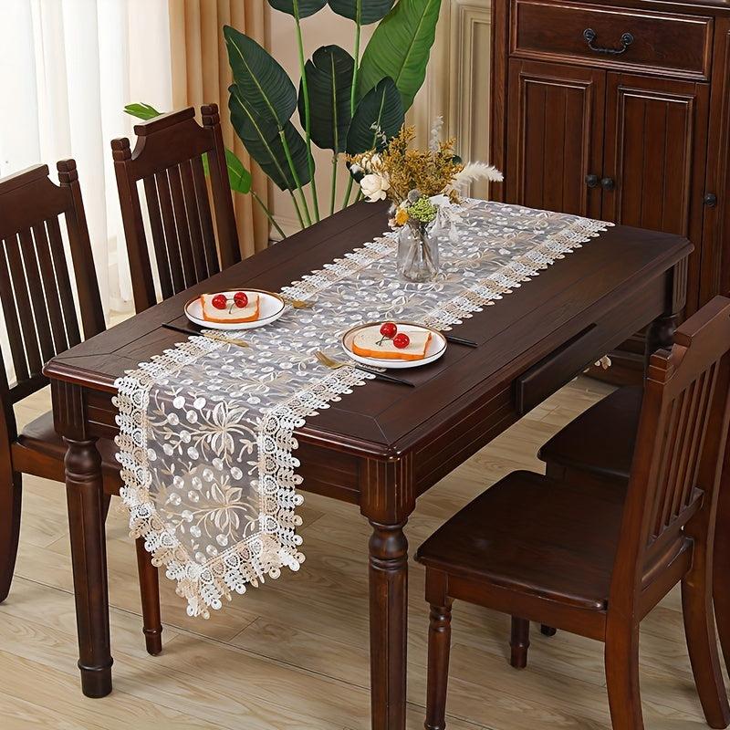 Floral Textured Table Runner European Embroidered Table Cloth
