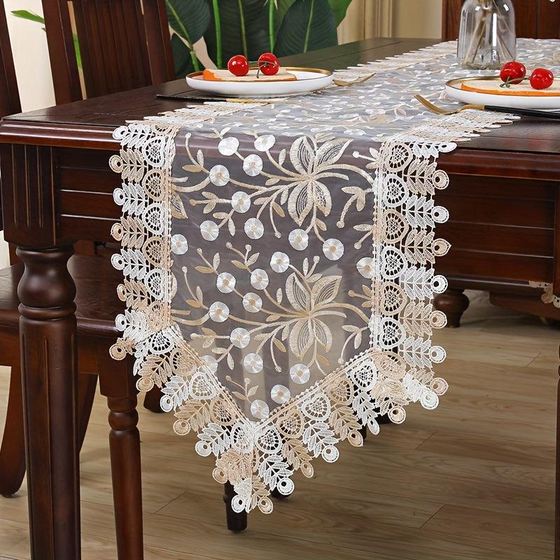 Floral Textured Table Runner European Embroidered Table Cloth
