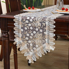 Floral Textured Table Runner European Embroidered Table Cloth