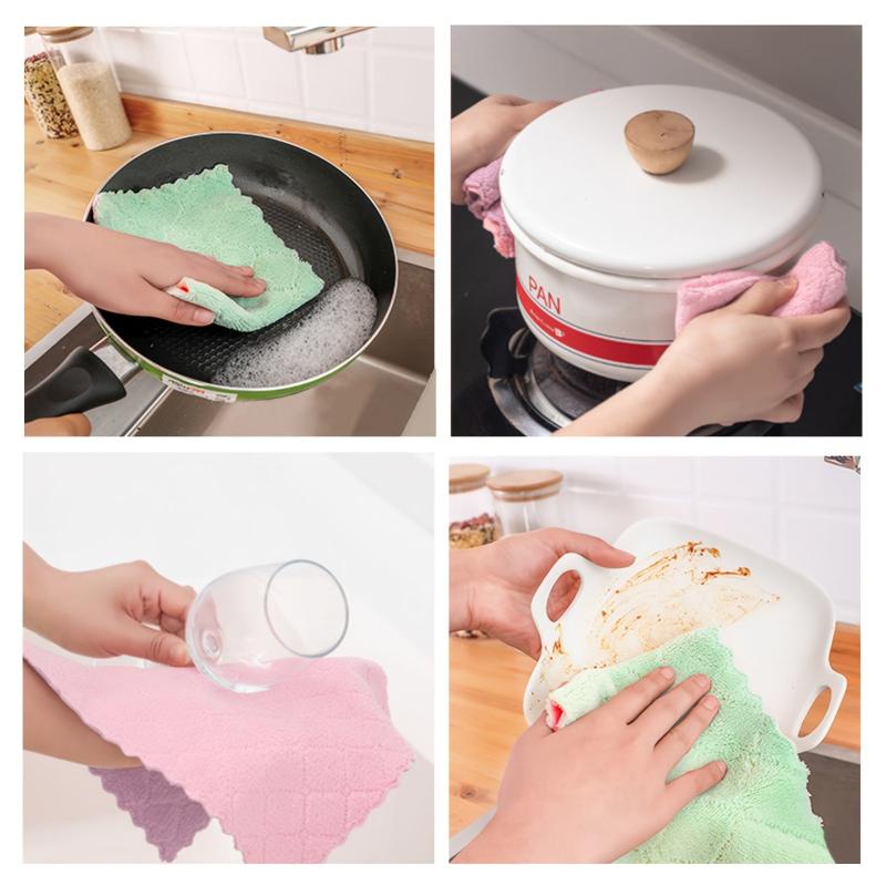 10pcs Absorbent Rag Scouring Pad Dish Cloths Coral Fleece Dish Cloth Style Towel