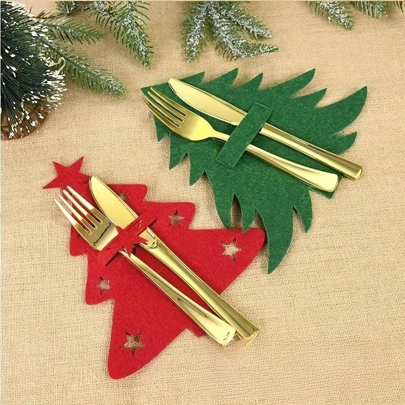 6pcs Christmas Cutlery Bag Nylon Stand Tree Centerpiece Table Ornament