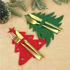 6pcs Christmas Cutlery Bag Nylon Stand Tree Centerpiece Table Ornament