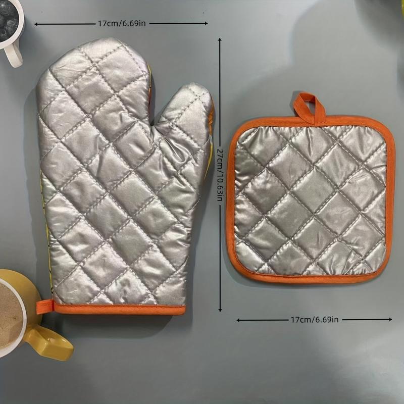 2pcs Colorful Cotton Oven Mitts Heat Resistant Microwave Baking Gloves