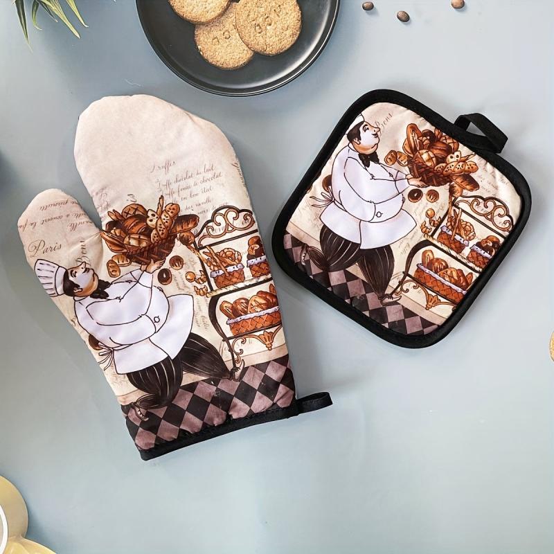 2pcs Colorful Cotton Oven Mitts Heat Resistant Microwave Baking Gloves