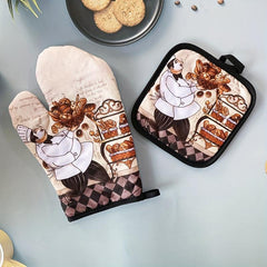 2pcs Colorful Cotton Oven Mitts Heat Resistant Microwave Baking Gloves