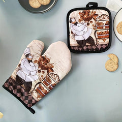 2pcs Colorful Cotton Oven Mitts Heat Resistant Microwave Baking Gloves