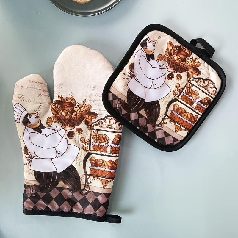 2pcs Colorful Cotton Oven Mitts Heat Resistant Microwave Baking Gloves