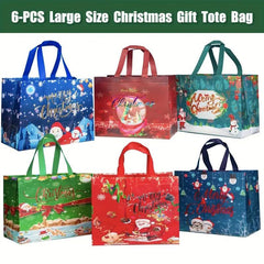 6pcs Christmas Gift Bags Reusable Handles Grocery Bags