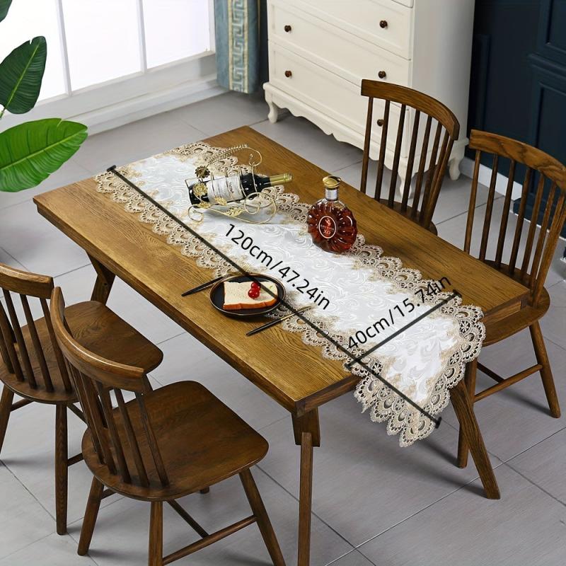 Polyester Table Runner Lace Tassel Embroidery Solid Table Cover Holiday Decor
