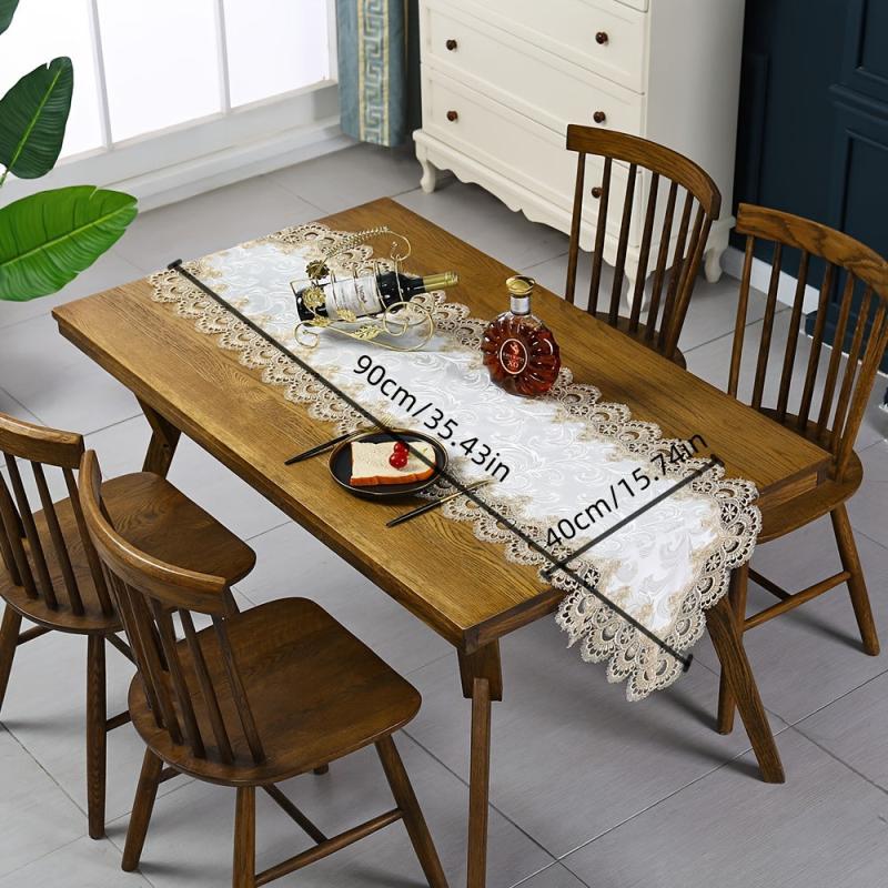 Polyester Table Runner Lace Tassel Embroidery Solid Table Cover Holiday Decor
