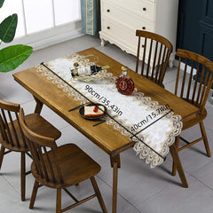 Polyester Table Runner Lace Tassel Embroidery Solid Table Cover Holiday Decor