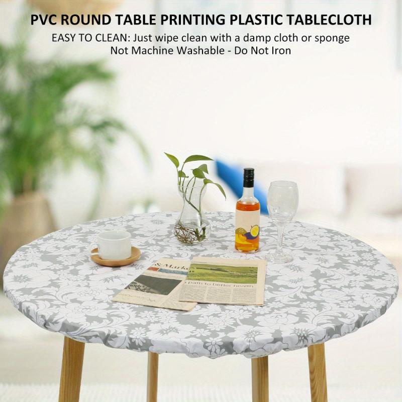 Elastic Edged Round Tablecloth Waterproof PVC Table Cover