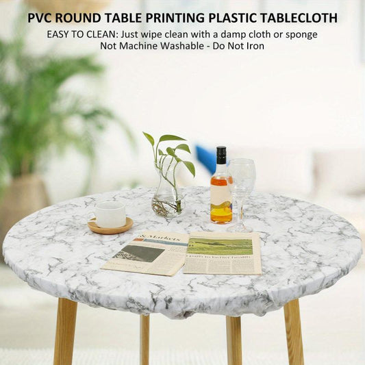 Elastic Edged Round Tablecloth Waterproof PVC Table Cover