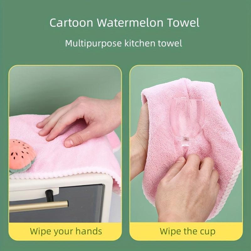 Coral Velvet Hand Towel Absorbent Watermelon Style Cleaning Towel