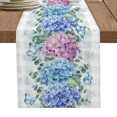 Polyester Table Runner Embroidery Flower Eucalyptus Leaf Butterfly Pattern