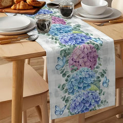 Polyester Table Runner Embroidery Flower Eucalyptus Leaf Butterfly Pattern