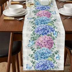 Polyester Table Runner Embroidery Flower Eucalyptus Leaf Butterfly Pattern