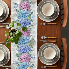 Polyester Table Runner Embroidery Flower Eucalyptus Leaf Butterfly Pattern