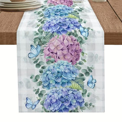 Polyester Table Runner Embroidery Flower Eucalyptus Leaf Butterfly Pattern