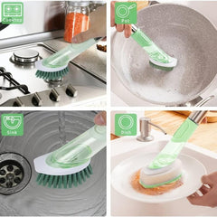 Soap Dispensing Dish Brush Set with 4 Replacement Heads & Holder