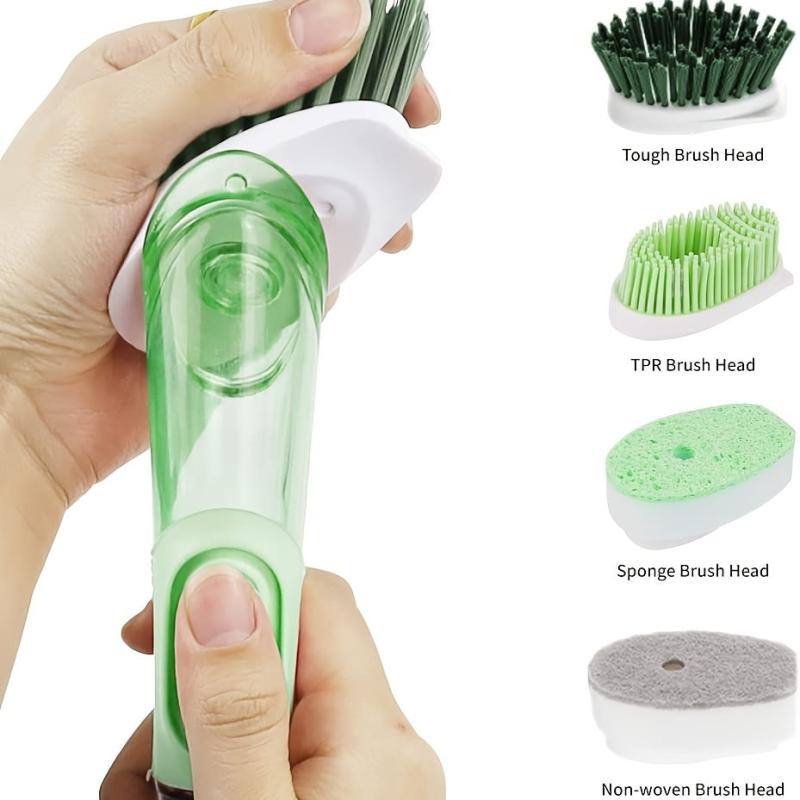 Soap Dispensing Dish Brush Set with 4 Replacement Heads & Holder