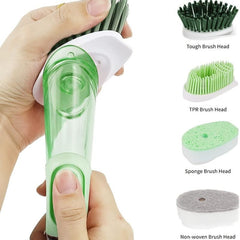 Soap Dispensing Dish Brush Set with 4 Replacement Heads & Holder