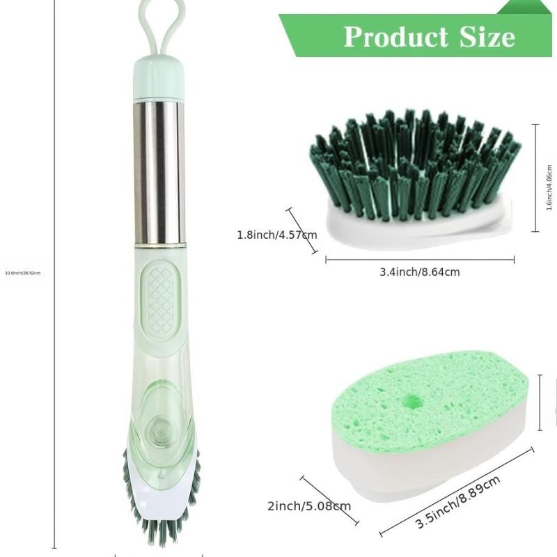 Soap Dispensing Dish Brush Set with 4 Replacement Heads & Holder