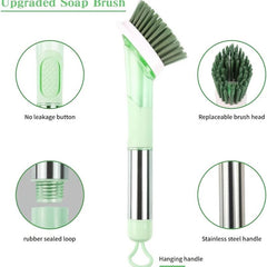 Soap Dispensing Dish Brush Set with 4 Replacement Heads & Holder
