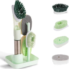 Soap Dispensing Dish Brush Set with 4 Replacement Heads & Holder
