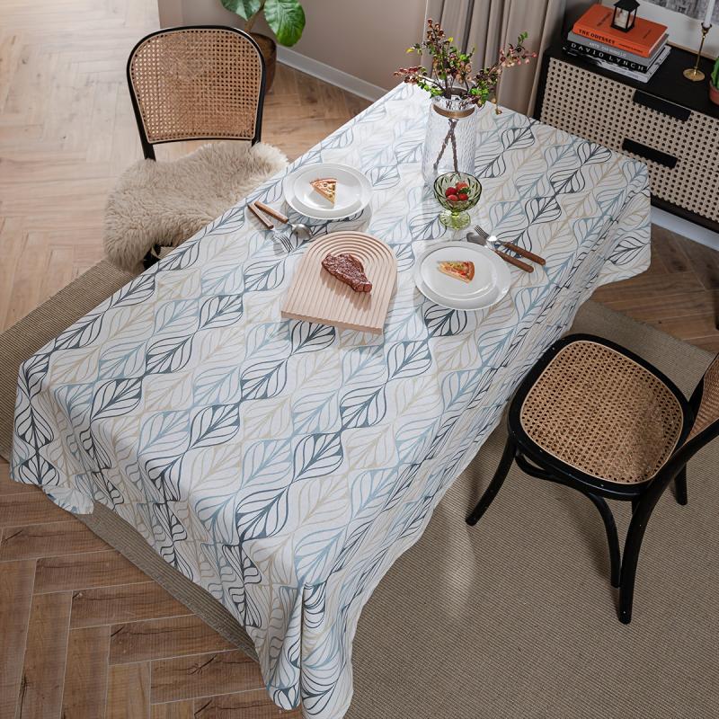 Polyester Tablecloth Curved Leaf Pattern American Table Cover Rustic Style
