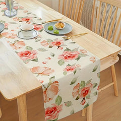 Pink Rose Spring Summer Table Runner Polyester Flowers Watercolor Wild Flowers