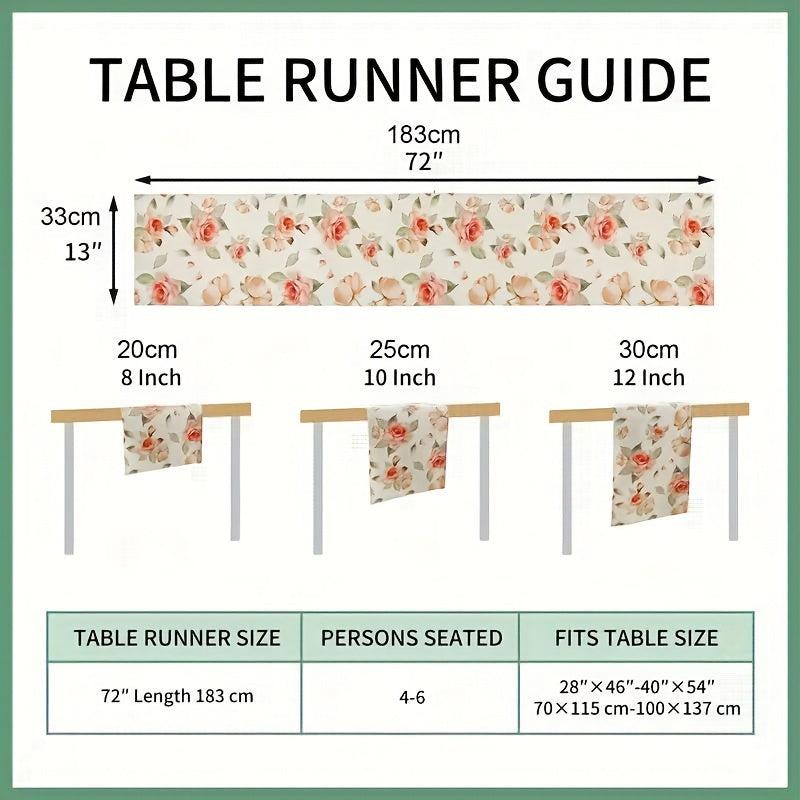 Pink Rose Spring Summer Table Runner Polyester Flowers Watercolor Wild Flowers
