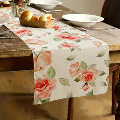 Pink Rose Spring Summer Table Runner Polyester Flowers Watercolor Wild Flowers