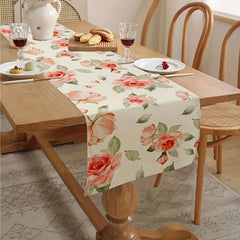 Pink Rose Spring Summer Table Runner Polyester Flowers Watercolor Wild Flowers