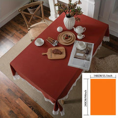 Solid Tablecloth With Lace Border Waterproof Table Cover for Parties