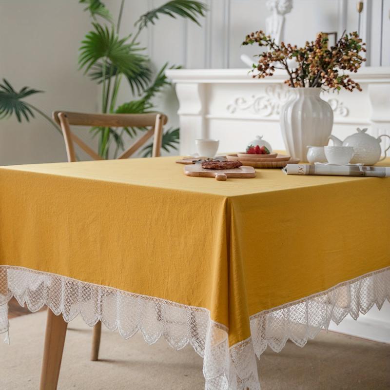 Solid Tablecloth With Lace Border Waterproof Table Cover for Parties