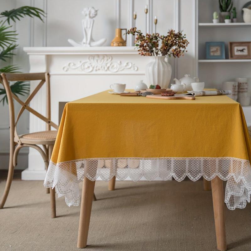 Solid Tablecloth With Lace Border Waterproof Table Cover for Parties