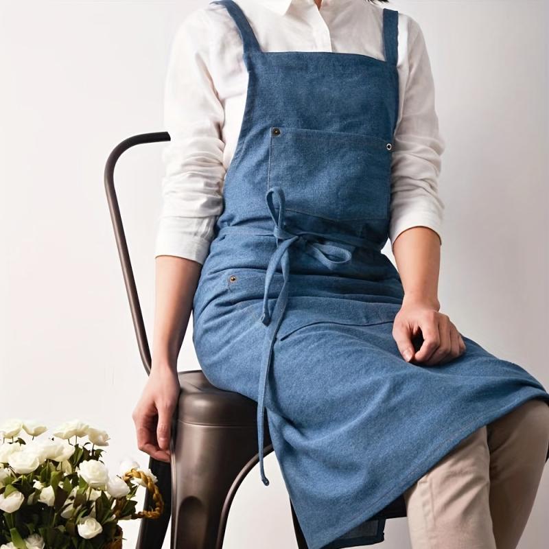 Denim Washing Apron for Kitchen Baking Art Manicure Gown