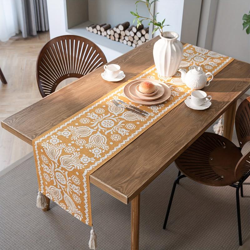 Polyester Table Runner Geometric Contrast Table Fabric Tea Table Decor