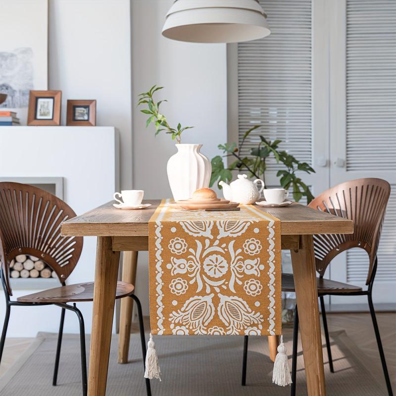 Polyester Table Runner Geometric Contrast Table Fabric Tea Table Decor