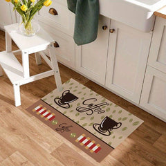 Coffee Printed Kitchen Rugs Absorbent Non Slip Cushioned Stain Resistant