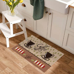 Coffee Printed Kitchen Rugs Absorbent Non Slip Cushioned Stain Resistant
