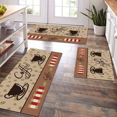 Coffee Printed Kitchen Rugs Absorbent Non Slip Cushioned Stain Resistant