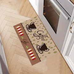 Coffee Printed Kitchen Rugs Absorbent Non Slip Cushioned Stain Resistant