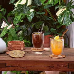Rattan Coasters Set with Holder & Table Mat Caddy
