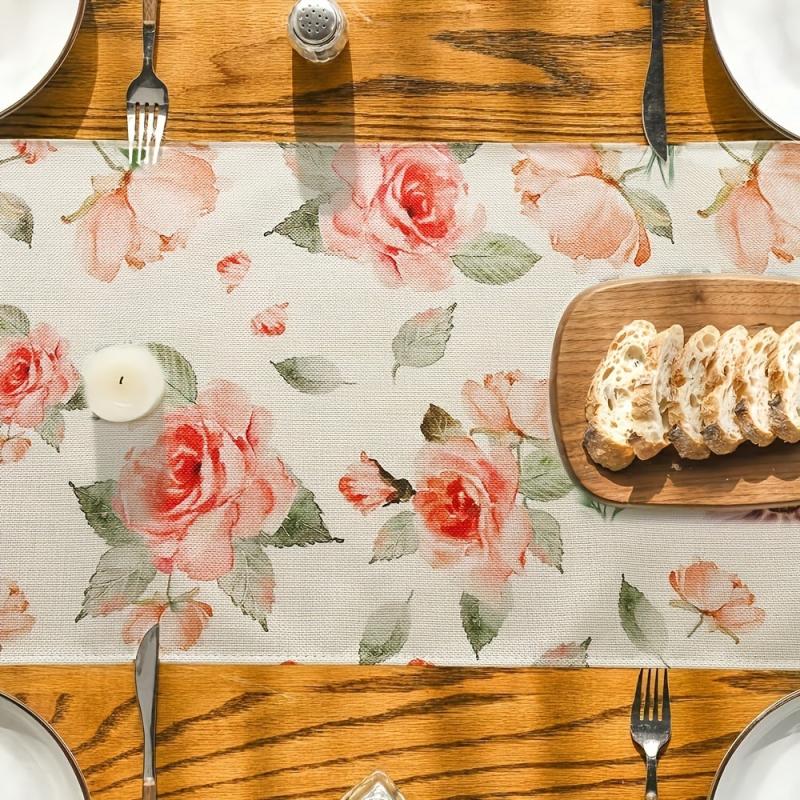 Polyester Table Runner Pink Rose Long Kitchen Dining Table Runner Spring