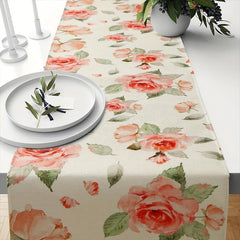 Polyester Table Runner Pink Rose Long Kitchen Dining Table Runner Spring