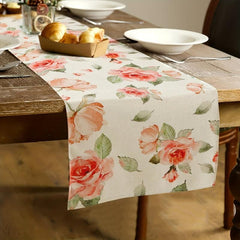 Polyester Table Runner Pink Rose Long Kitchen Dining Table Runner Spring